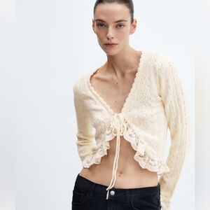 NWT Mango Ruffled Knot Cardigan in Ivory